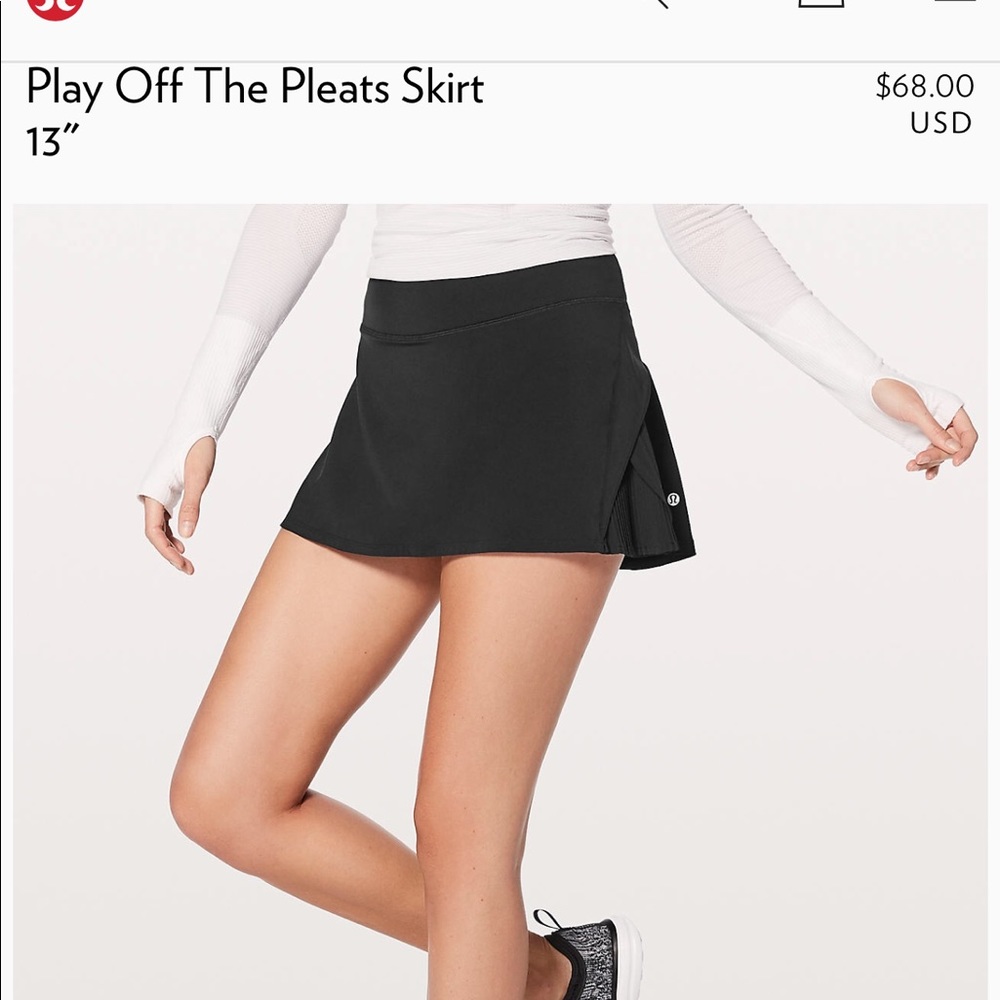 Lululemon Play off the pleats skirt size 8